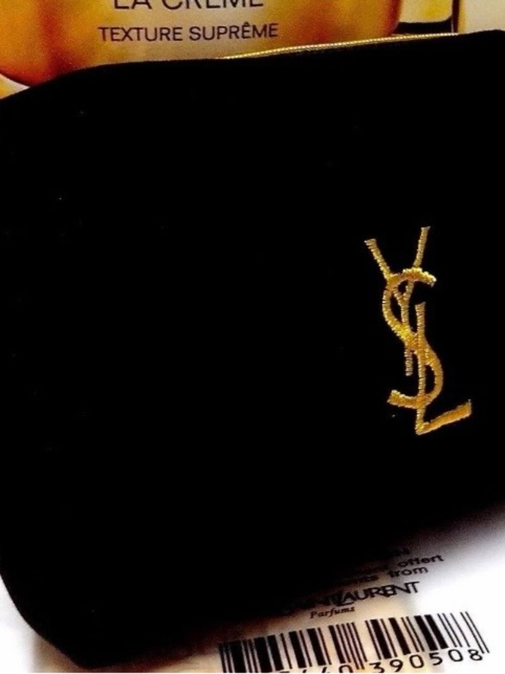 Yves Saint Laurent Black Velvet Cosmetic Pouch with Gold YSL Logo